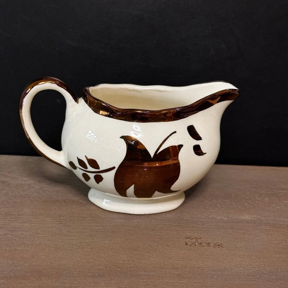 Lancaster Sandland England Copper Luster Cream and Sugar Set Leaf Design Vintage